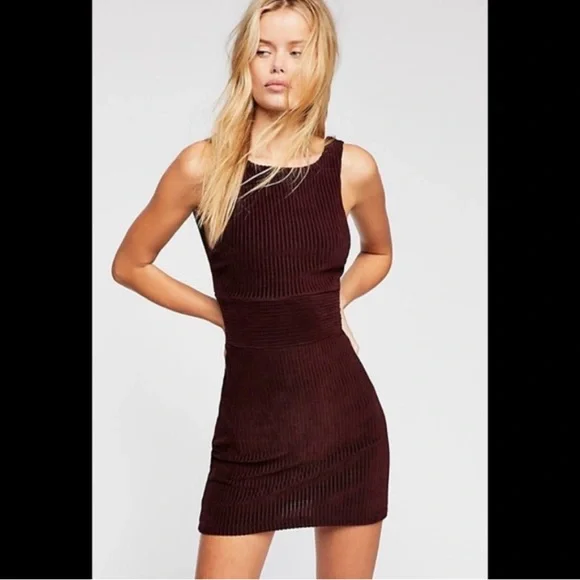 Free People Vivian Rib Velvet Mini Dress - Picture 1 of 4